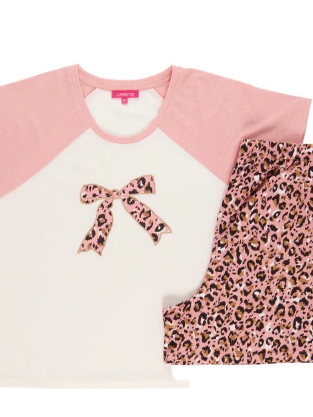Charisma Pink & White Leopard Bow Girls' Pajama Set